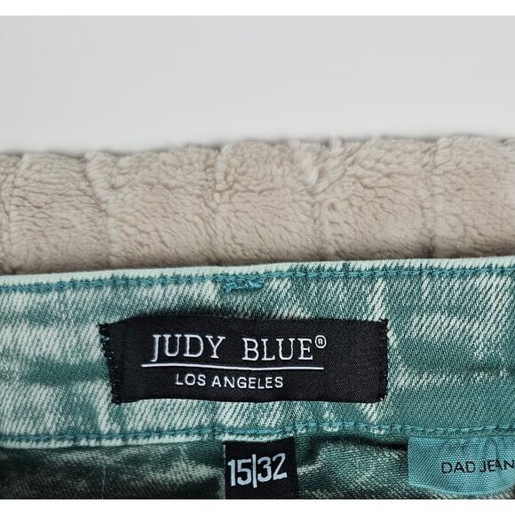 Judy Blue Dad Jean Womens 32" Wide Leg Acid Wash Green Comfort Stretch Punk - Picture 2 of 7